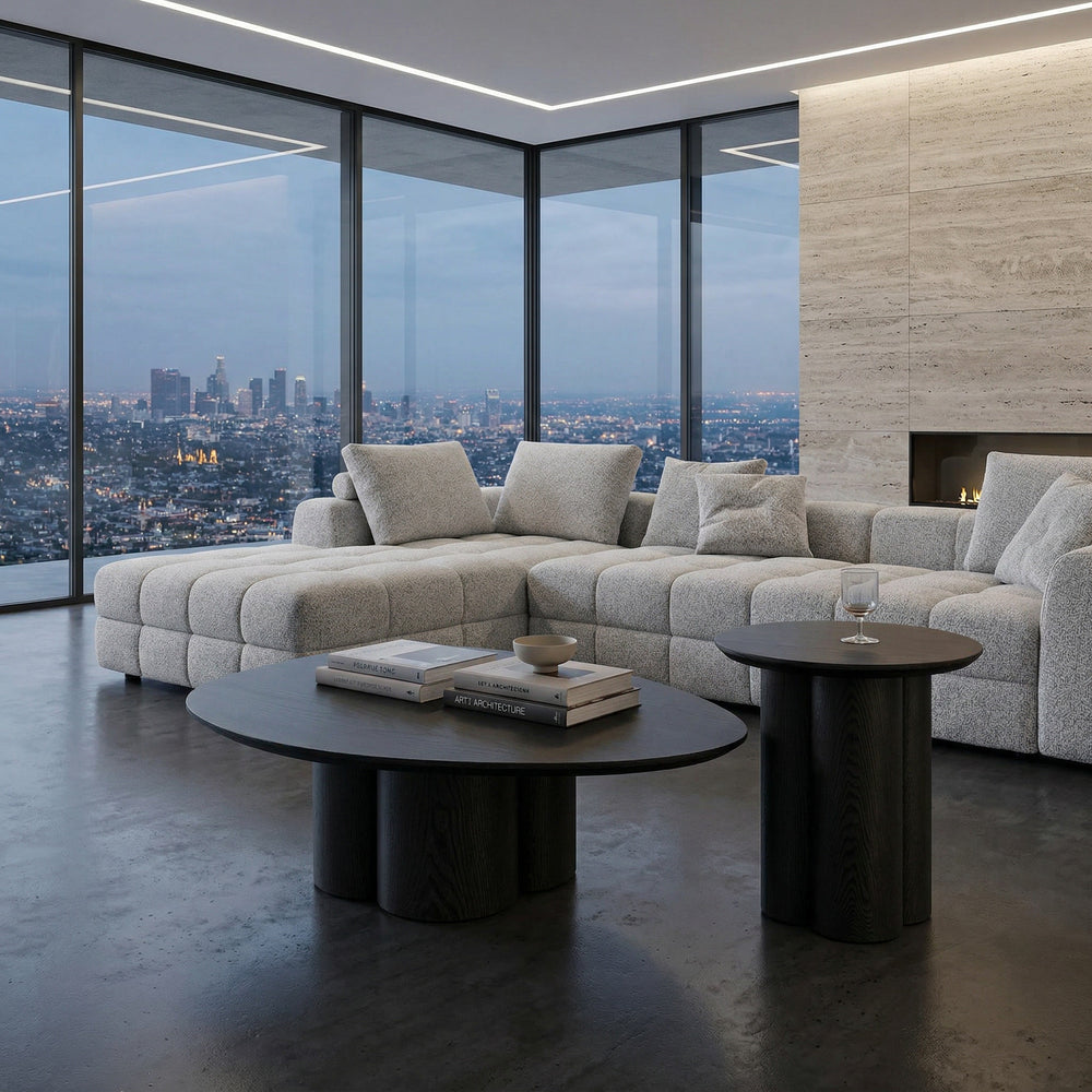 Small black oak finish coffee table from the Cetiri coffee tables collection, featuring a sleek, modern design.