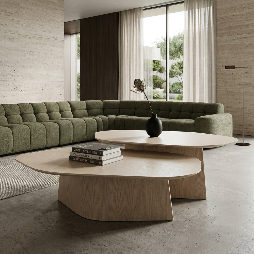 Small Ibiza coffee table in white oak finish, featuring a sleek modern design with a smooth surface and minimalist style.