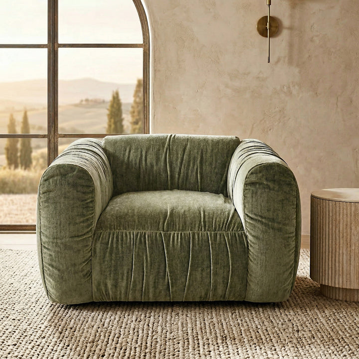 Orange Aurora 1 Seater sofa in fabric, showing the cushioned seat and backrest with a modern design.