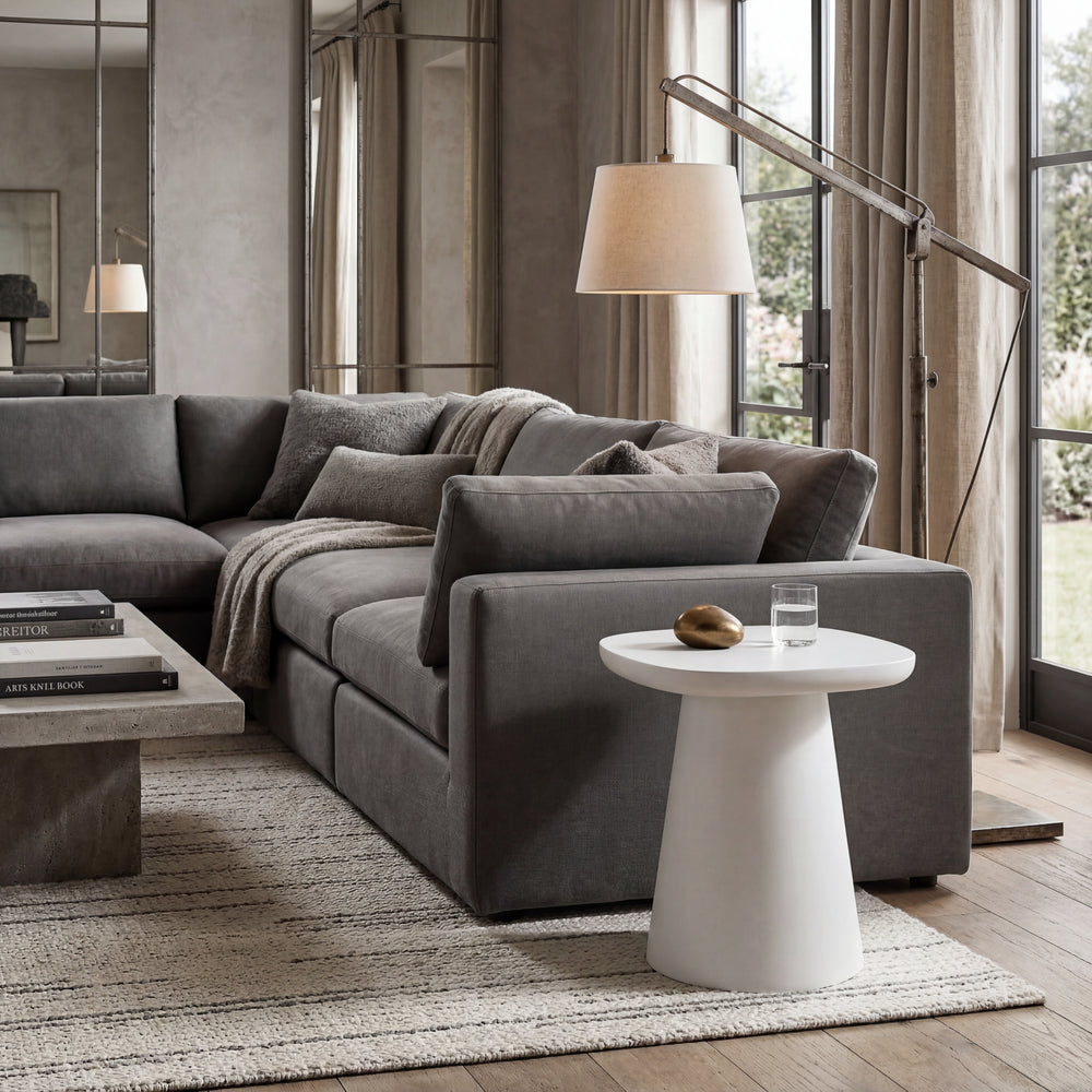 Modern Trieste Side Table with sleek wooden surface and minimalist design, perfect for living room or bedroom decor.