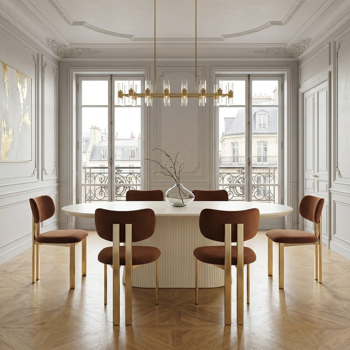 Oval Bortoli dining table, 2.4m length, with a sleek wooden surface and modern design, perfect for spacious dining rooms.