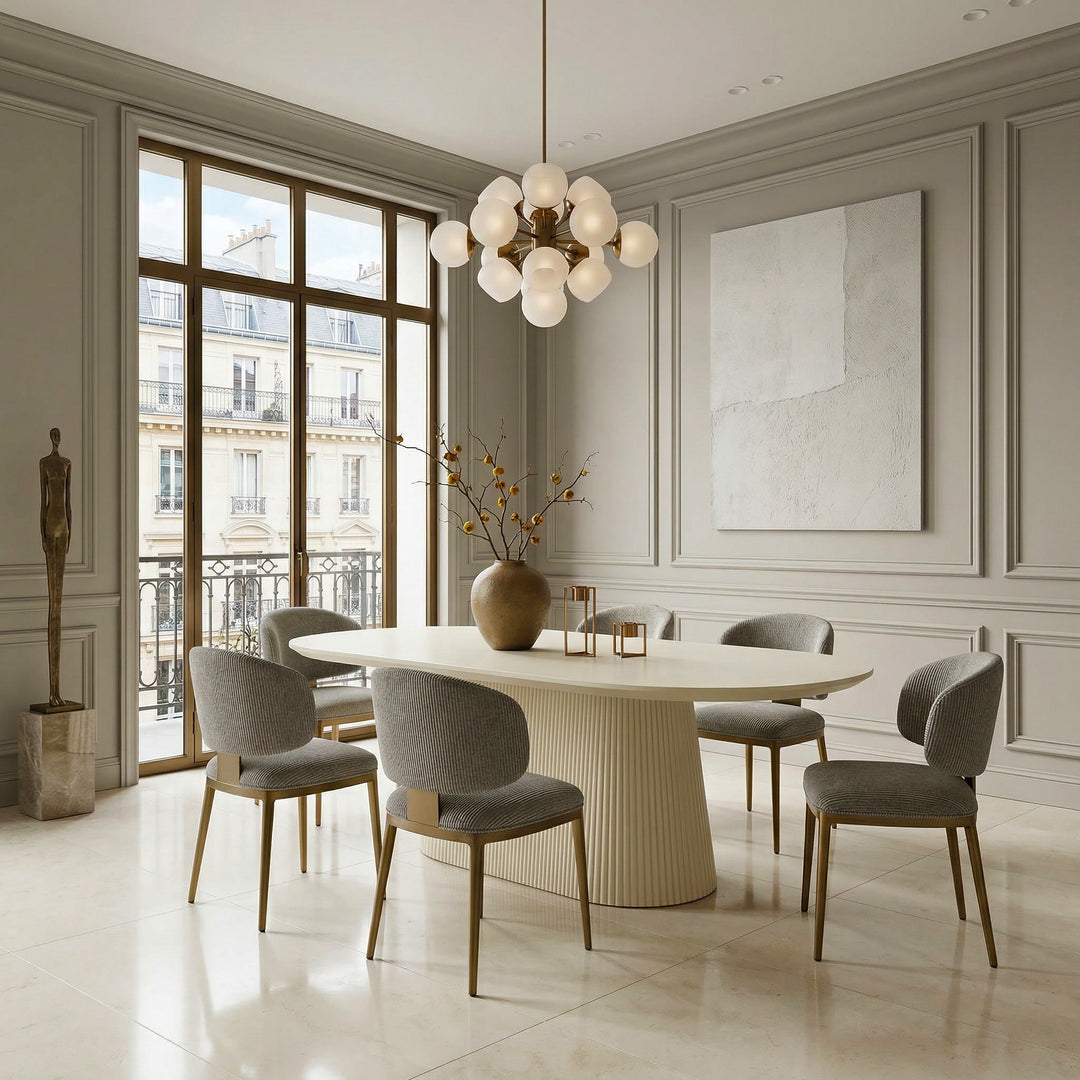 Oval Bortoli dining table measuring 2.4m, with a sleek wooden surface and modern design for indoor dining spaces.