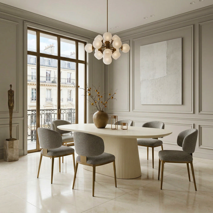 Oval Bortoli dining table measuring 2.4m, with a sleek wooden surface and modern design for indoor dining spaces.