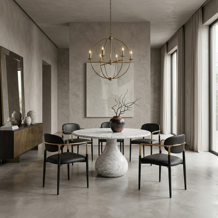Black vegan leather Rhodes dining chair with sleek modern design, featuring a sturdy frame and comfortable seating.