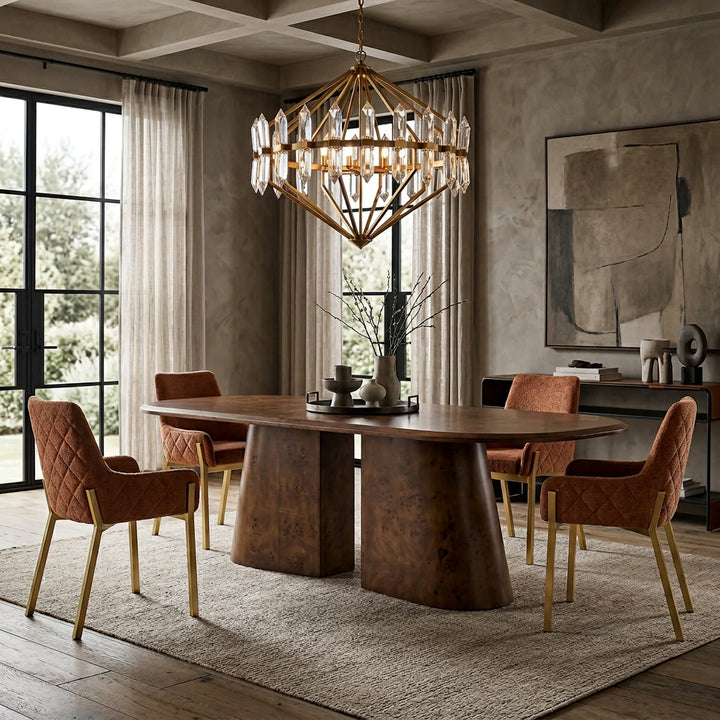 Vincentia 2.2m dining table in a modern dining room with wooden finish, surrounded by stylish chairs and contemporary decor.