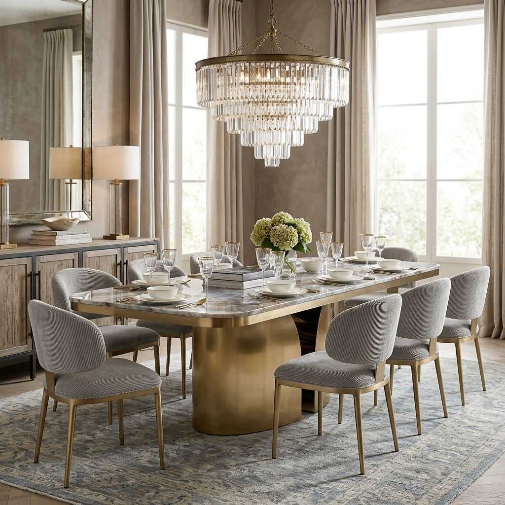 Elegant Magnifico 2.4m dining table set in a modern dining room with chairs and decorative accents, showcasing stylish dining furniture.