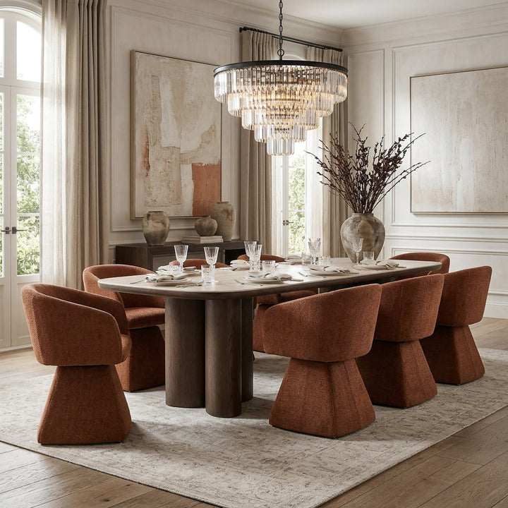 Castello 2.2m dining table with a unique design featuring three legs on each side, suitable for modern dining rooms.