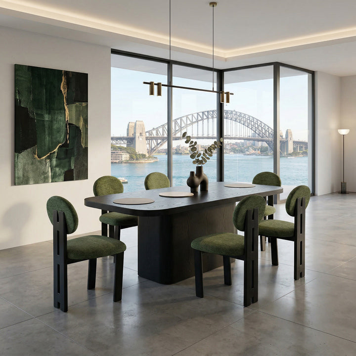 Black oval Colonna Dining Table, 1.8m length, with a sleek black oak finish, perfect for modern dining spaces.