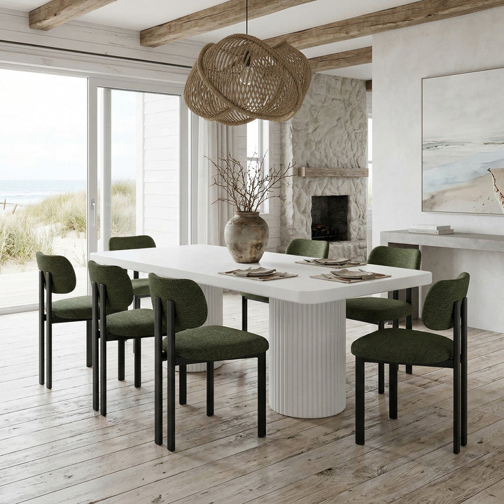 White rectangular dining table measuring 2.4 meters, with a modern design suitable for dining room settings.