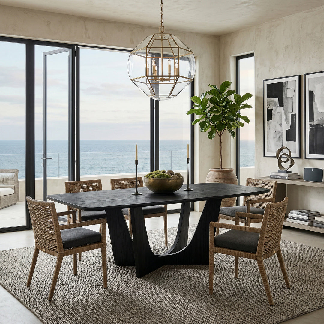 Black oak grain Vogue dining table, 2.4m length, modern dining room setting with sleek, contemporary design furniture