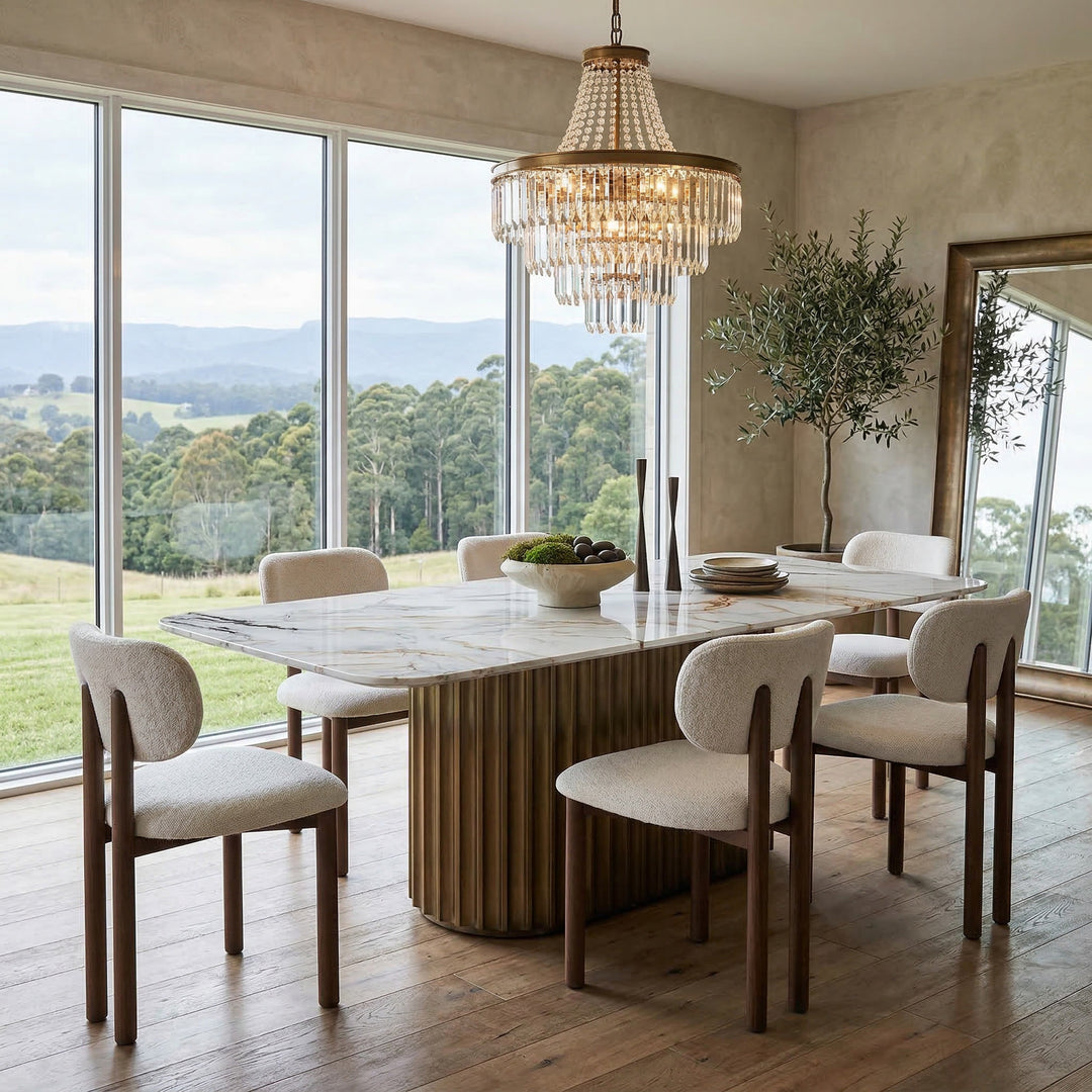 Allure 2.2m dining table with marble top in a modern dining room setting