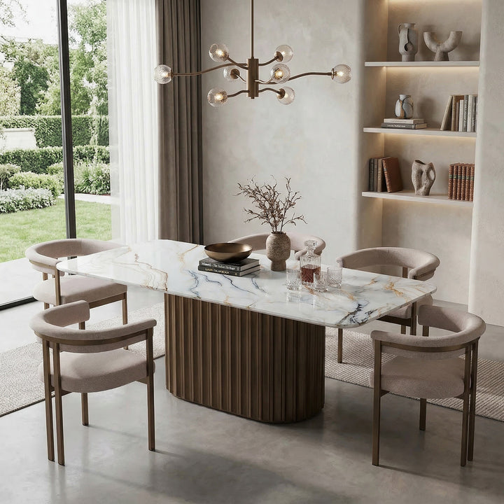 Allure 2.2m dining table with marble top in a modern dining room setting.