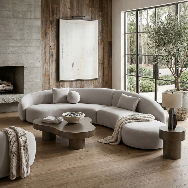 Beige Mars sofa in a modern living room setting, featuring a modular design with plush cushions and sleek upholstery.