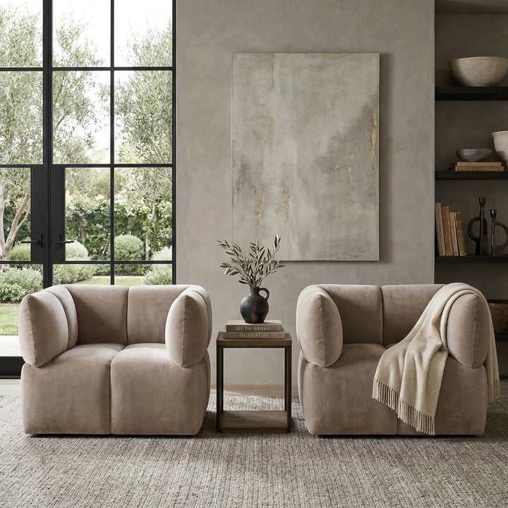 Modern Giovanna 1 Seater Swivel Occasional Chair in a contemporary living room setting with a sleek design.