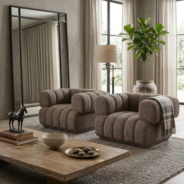 Modern Sardinia 4-seater sofa in neutral fabric, featuring plush cushions and a sleek design for contemporary living rooms.