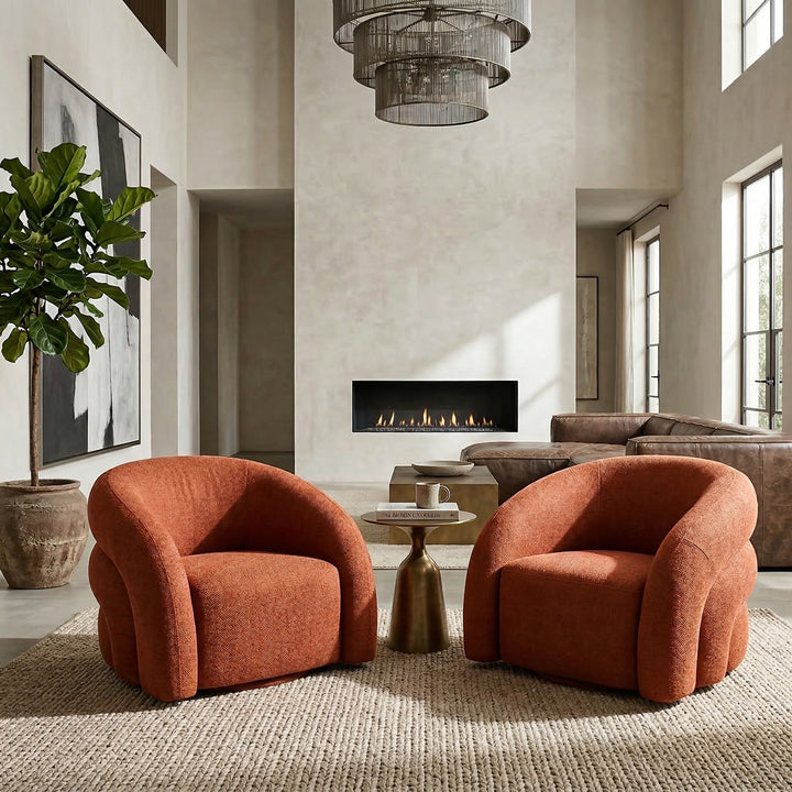 Rust-colored ventosa swivel chair, modern occasional seating with a rounded design, suitable for contemporary living spaces.