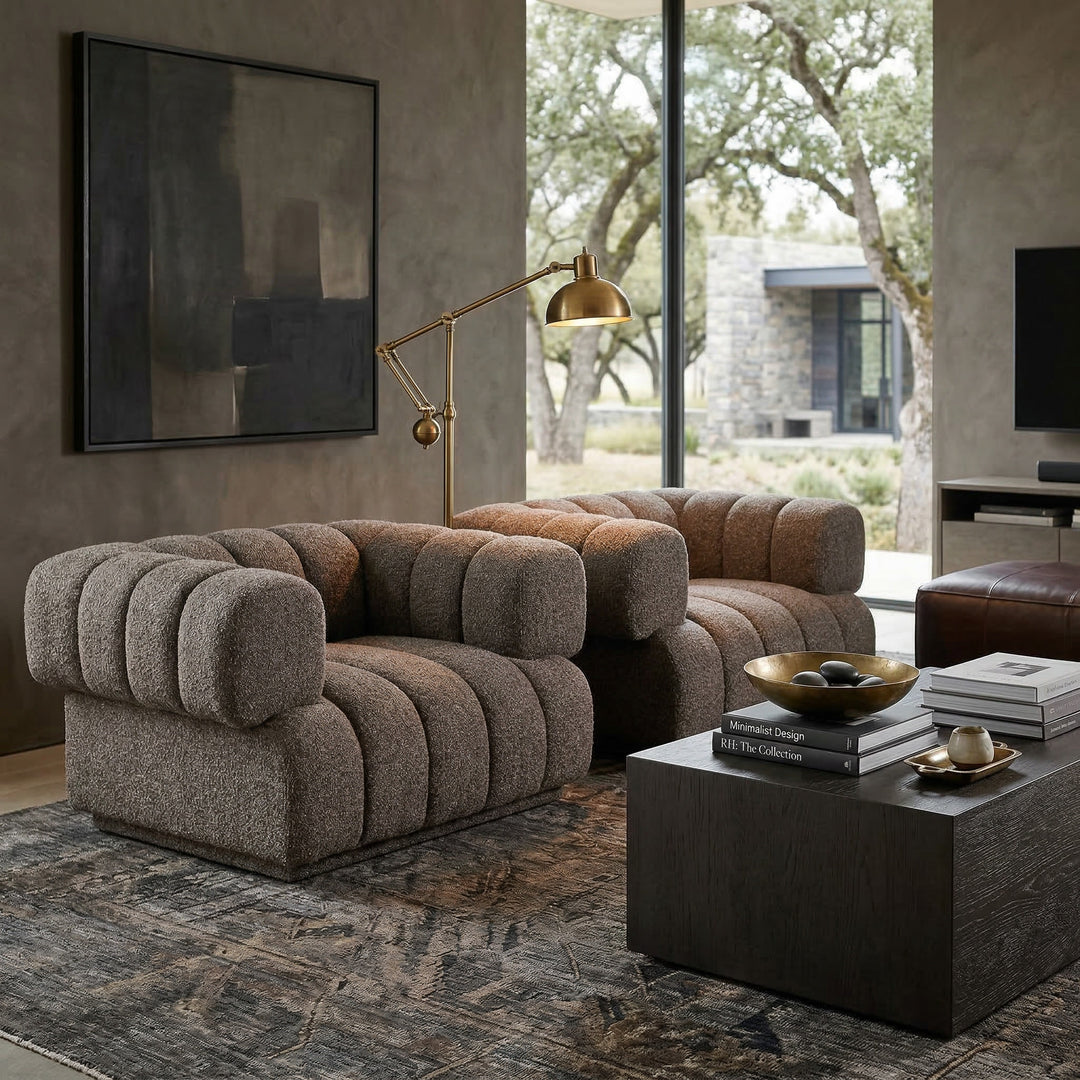 Modern Sardinia 4-seater sofa with sleek design and neutral fabric, situated in a contemporary living room setting.
