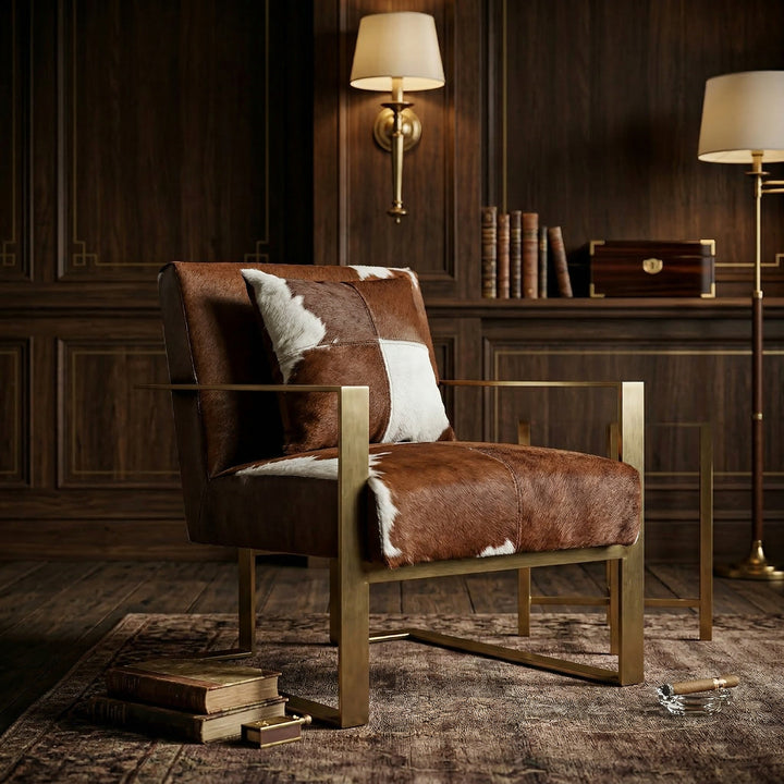 Nano banana Buttero chair in cowhide upholstery, stylish occasional chair with a modern design for living room or lounge area.