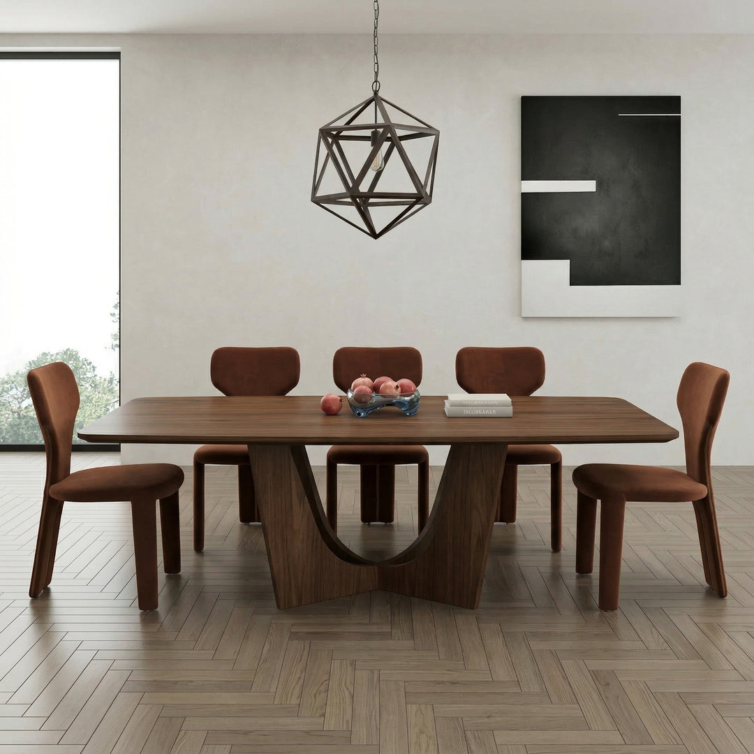 Walnut Vogue 2.4m rectangular dining table with a smooth wood finish, showcasing its elegant and modern design.