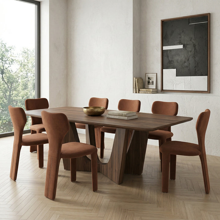Walnut Vogue Dining Table, 2.4m rectangular wood table with smooth finish, ideal for modern dining room setups.