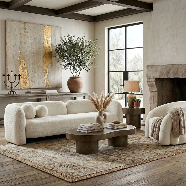 White Brunello 3-seater sofa with clean lines and plush cushions, showcasing modern design and comfortable seating.