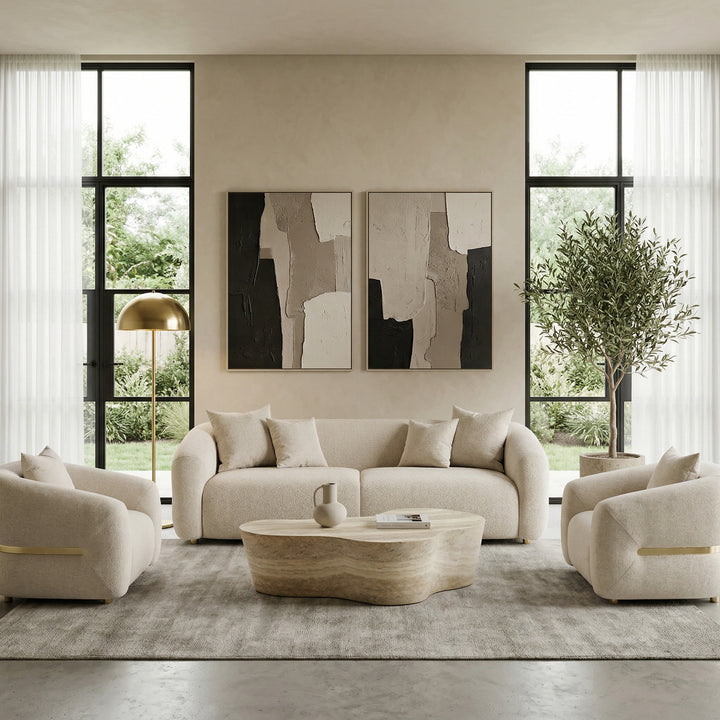 Photo of a Petra 1 Seater occassional chair in a modern luxury living room setting with plush upholstery and contemporary design.