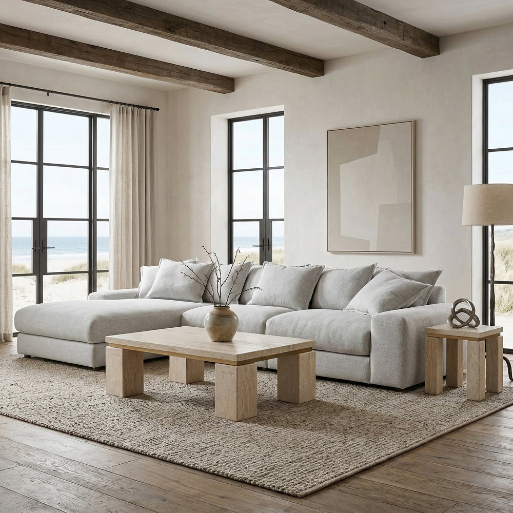 Nano banana-colored corner sofa in modular design, featuring plush cushions and a contemporary LHF sofa style.