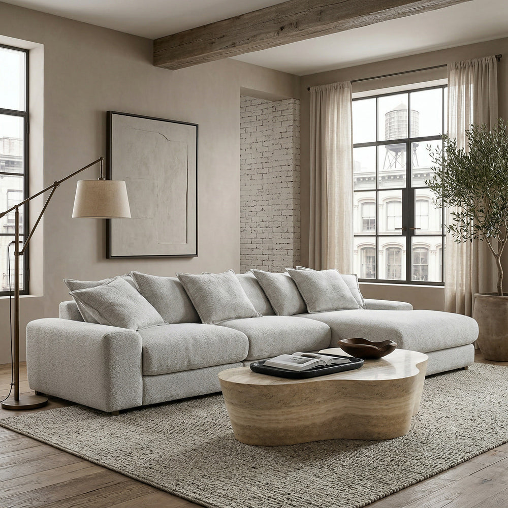Nano banana-colored Snuggy Corner Sofa RHF in a modern modular design with plush fabric, shown in a close-up view.