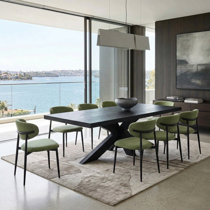 Black Cubano Rectangle Dining Table, 2.4m, in a black oak finish, showcasing a modern dining table with sleek design.
