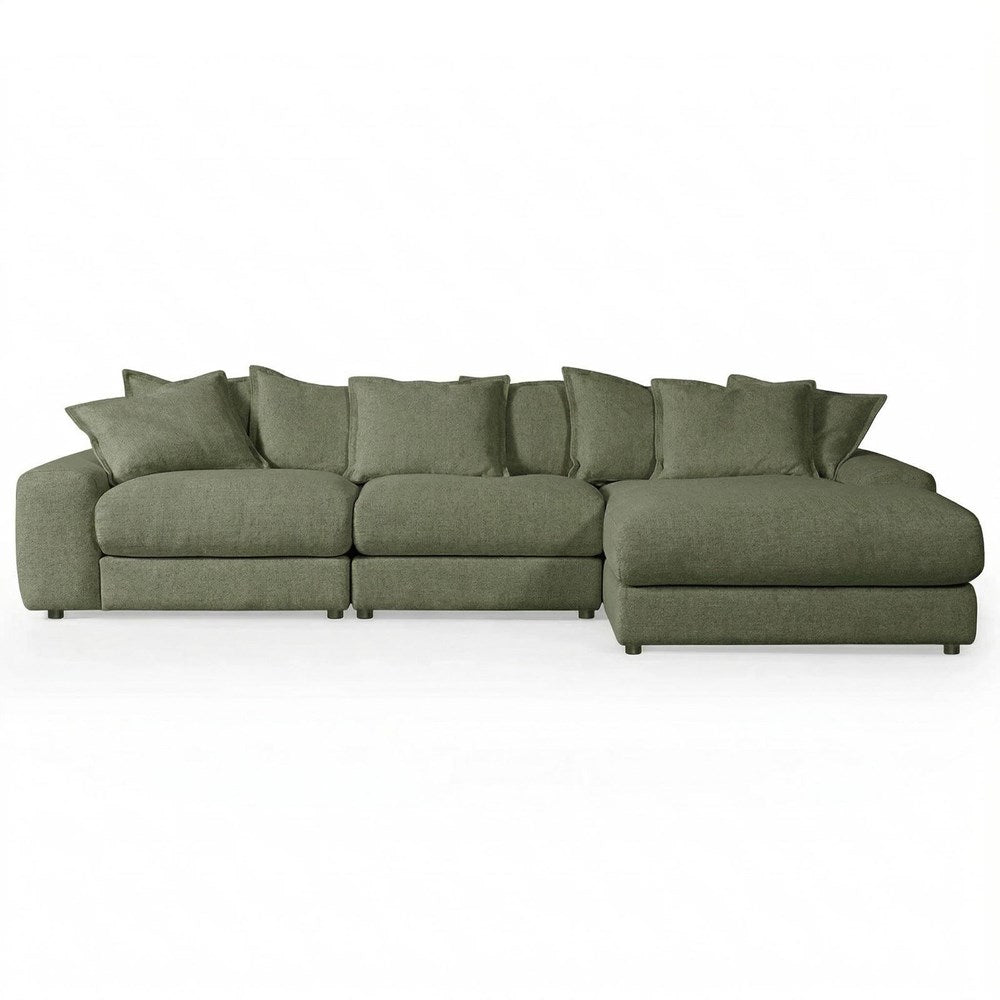 Moss green Snuggy corner sofa with plush cushions and modern design, ideal for cozy living room seating.