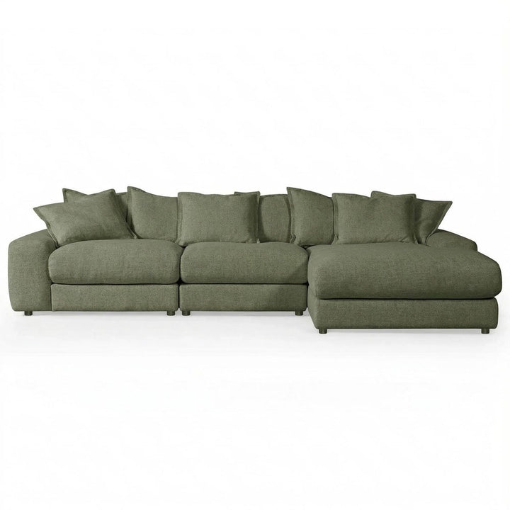 Moss green Snuggy corner sofa with plush cushions and modern design, ideal for cozy living room seating.