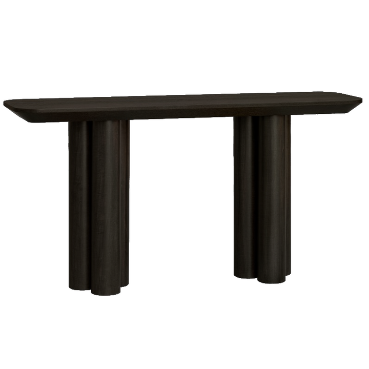 Black Trio console table with three-tier design, featuring sleek, modern lines perfect for stylish living room or entryway decor.